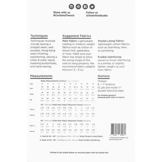 Grainline Studio Cortland Trench Coat Sz 0-18 Pattern {3}