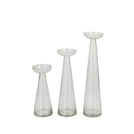 Set of 3 Clear Glass Contemporary Candle Holder, 3" x 3" x 3" {6}