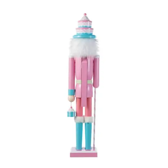 Glitzhome&reg; 24"H Wooden Christmas Pink Cake Nutcracker {8}
