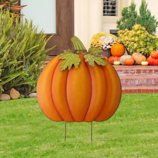 Glitzhome&reg; 39" Fall Pumpkin Metal Yard Stake or Standing D&eacute;cor {3}