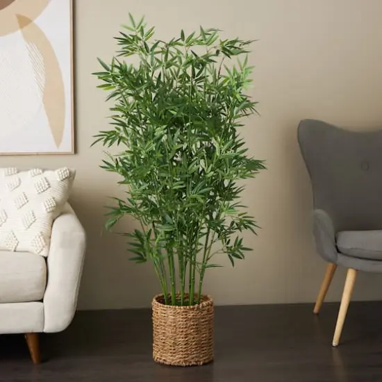 40" Natural Green Foliage Plant in Brown Seagrass Pot {3}