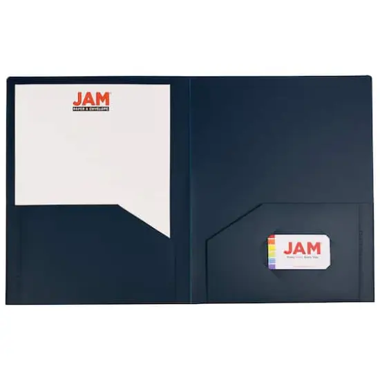 JAM Paper Heavy Duty Plastic 2-Pocket Folders, 6ct. Navy Blue {5}