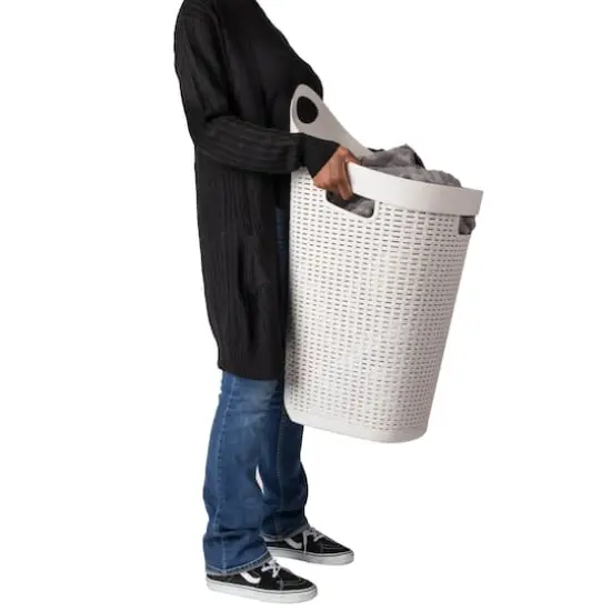 Mind Reader 60L Wheeled Hamper with Cutout Handle Ivory {6}