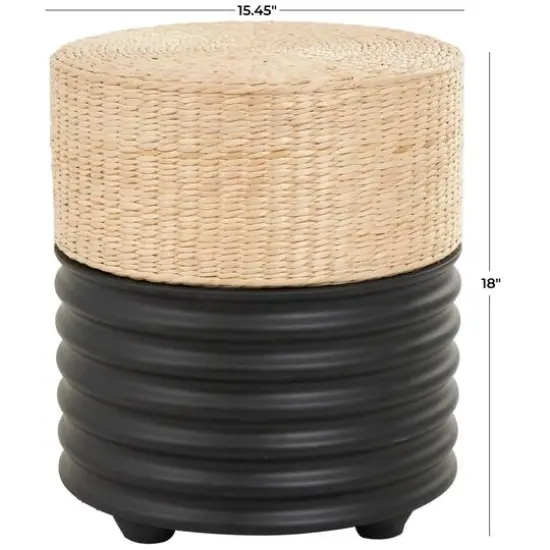18" Two-Toned Stool with Seagrass Top Black {6}