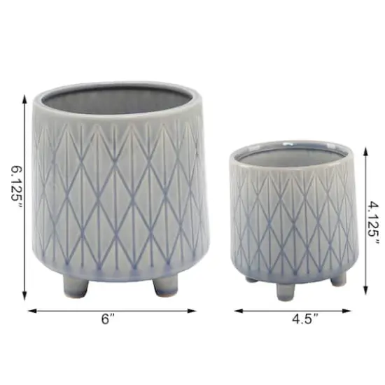 Flora Bunda&reg; Glass Blue Diamond Line Ceramic Planter with Legs Set {4}