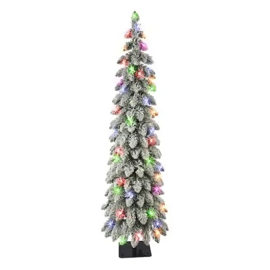 4ft. Pre-Lit Flocked Alpine Artificial Christmas Tree, Multicolor Lights {1}