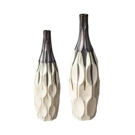 Glitzhome&reg; Geometric Two-Tone Faceted Ceramic Modern Vase Set {1}