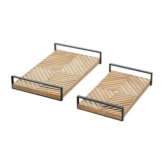 Brown Ribbed Wood Farmhouse Tray Set {3}