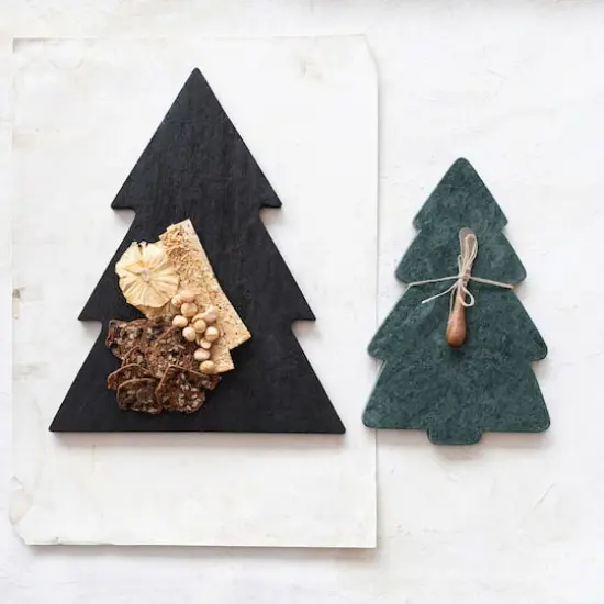 Hello Honey&reg; 14" Marble Tree Shaped Cheese & Cutting Board with Canape Knife {3}