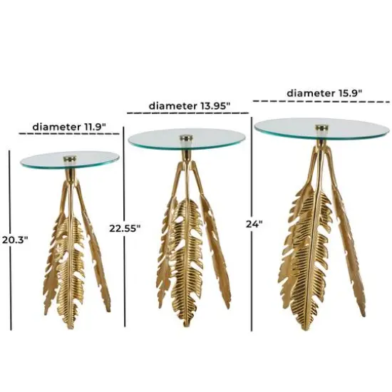 Gold Aluminum Metal Leaf Accent Table Set {8}