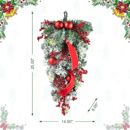 Glitzhome&reg; 25" Flocked Berry, Ornament & Pinecone Ribbon Teardrop {9}