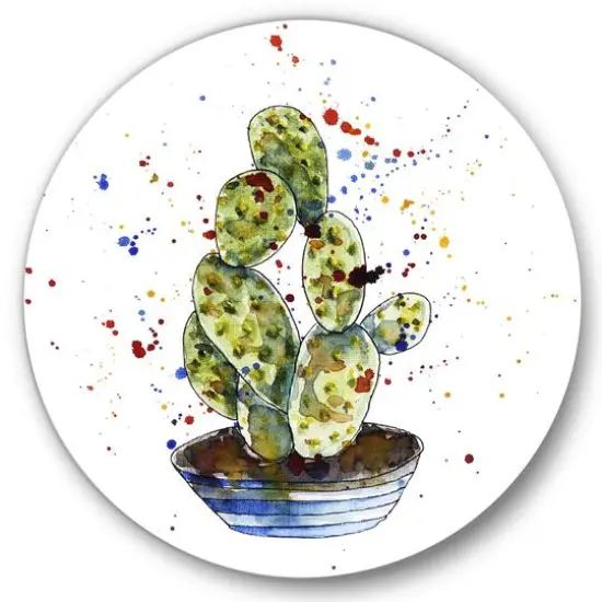 Designart - Cactus Houseplant - Traditional Metal Circle Wall Art {1}