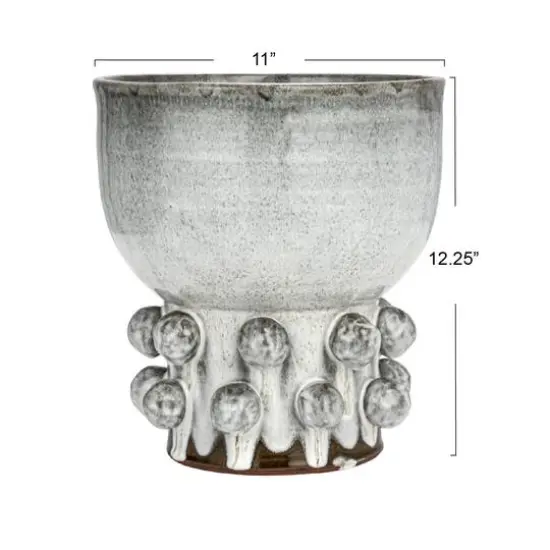 Hello Honey&reg; 12.25" White Terra Cotta Footed Vase with Raised Dots & Reactive Glaze {6}