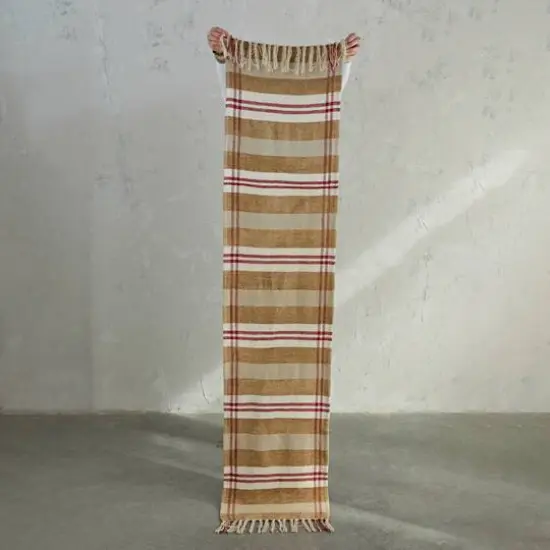 Hello Honey&reg; 6ft. Red, Tan & Cream Plaid Recycled Chenille & Cotton Table Runner {3}
