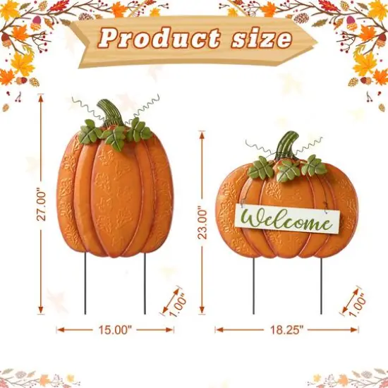 Glitzhome&reg; 2ft. Fall Metal Embossed Glitter Pumpkin Yard Stake, 2ct. {8}