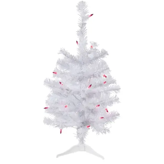 2ft. Pre-Lit White Woodbury Pine Artificial Christmas Tree, Pink Lights {1}