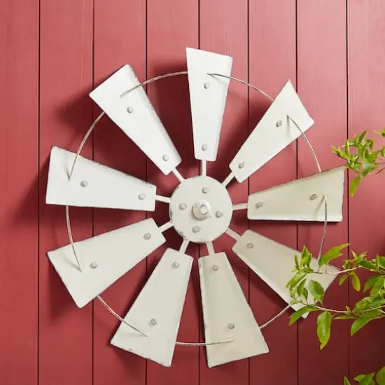Glitzhome&reg; 22" Beige Metal Wind Spinner Wall D&eacute;cor {5}