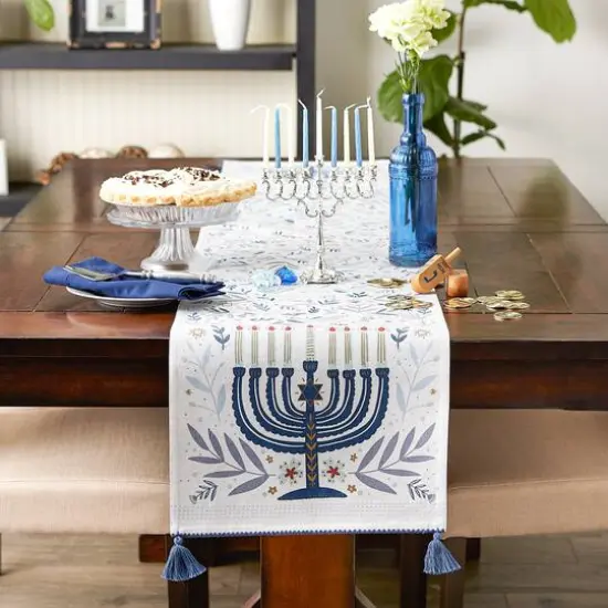 DII&reg; 108" Hanukkah Menorah Reversible Table Runner {4}