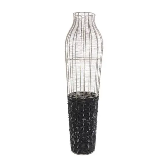 36" Silver Metal Vase with Woven Black Rattan Base {9}