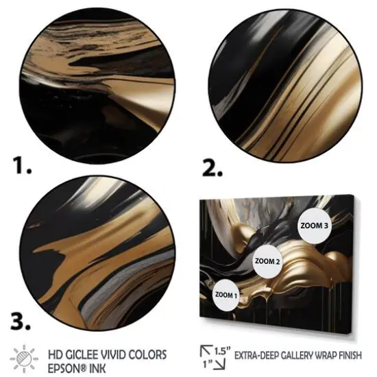 Designart "Gold And Black Captivating Marble Ii" Abstract Marble Wall Decor {4}