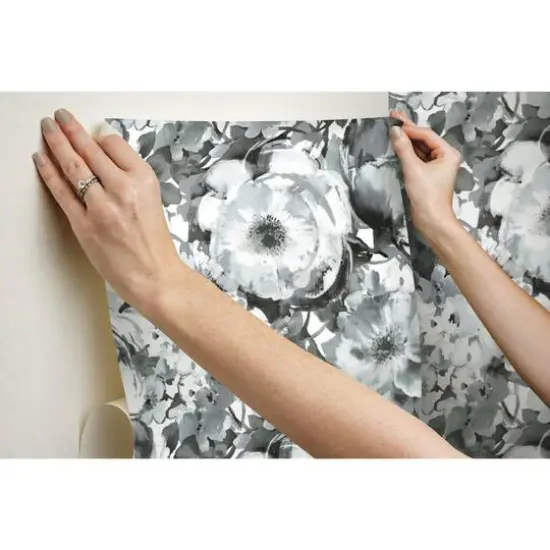 RoomMates Watercolor Floral Peel & Stick Wallpaper Black/White {10}
