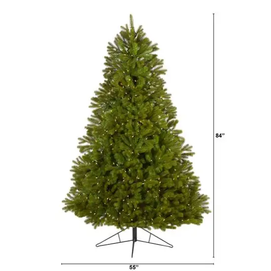 7ft. Pre-Lit Cambridge Spruce Flat Back Artificial Christmas Tree with Warm White Multifunction LED Lights {3}