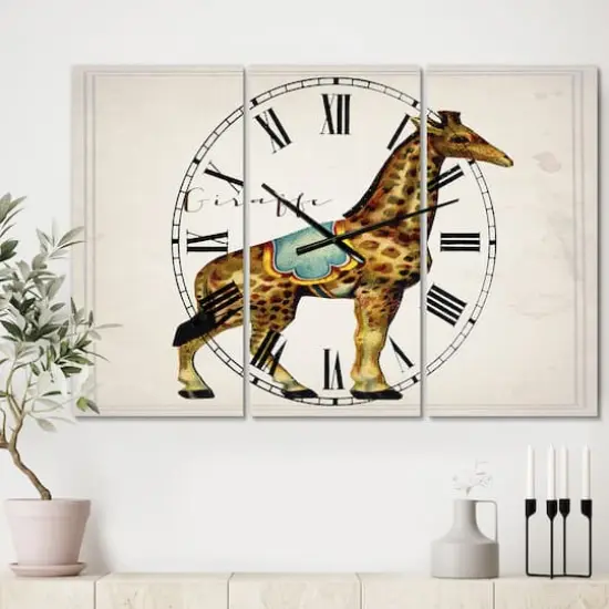 Designart 'Circus Animals Giraffe Large Cottage Multipanel Wall Clock {3}