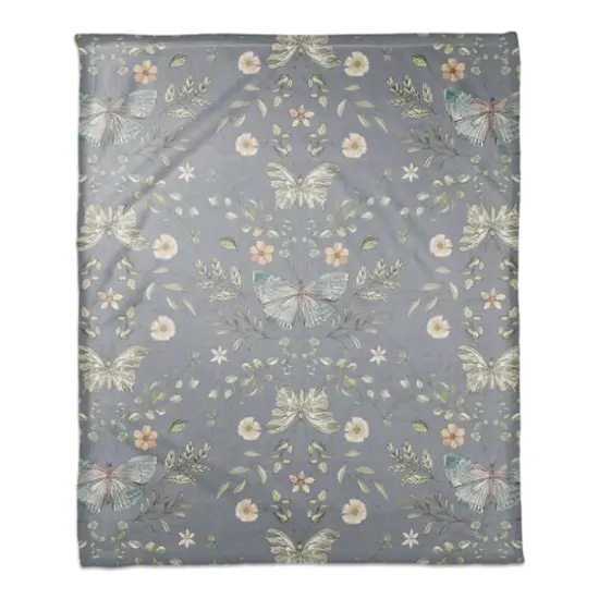 Butterfly Pattern Coral Fleece Blanket Blue {1}