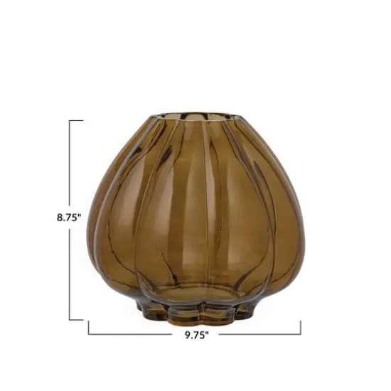 Hello Honey&reg; 9.75" Brown Round Fluted Glass Vase {9}