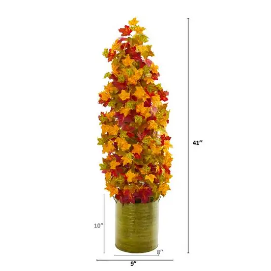 3ft. Autumn Maple Tree in Green Metal Planter {3}