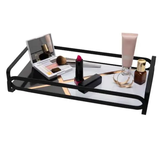 Home Details 14" Matte Black Color Block Vanity Tray {3}