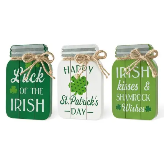 Glitzhome® 7" Set of 3 St. Patrick's Wooden Mason Jar Table decor {7}