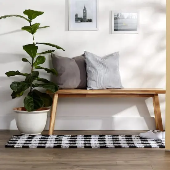 DII&reg; Buffalo Check Rag Rug, 2.25ft. x 6ft. Black {5}