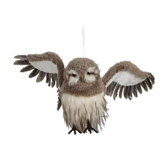 Hello Honey&reg; 10.75" Brown Faux Fur & Feather Flying Owl Ornament {1}