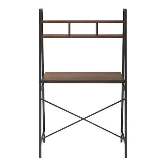 Walker Edison 56" Dark Walnut Industrial Ladder Desk with Storage {4}