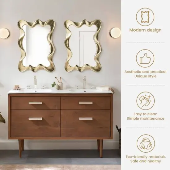 Glitzhome&reg; 34.25" Modern Gold Foil Metal Frame Wavy Wall Mirror {7}