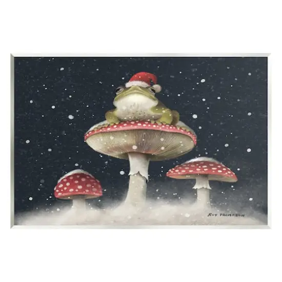 Stupell Industries Frog In Santa Hat Snowy Mushrooms Wall Plaque Art {1}