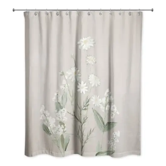 Botanicals White Green Tan 71" x 74" Shower Curtain {3}