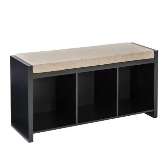 Honey Can Do Black 3-Cube Storage Bench with Cushion and Cubby Holes {3}