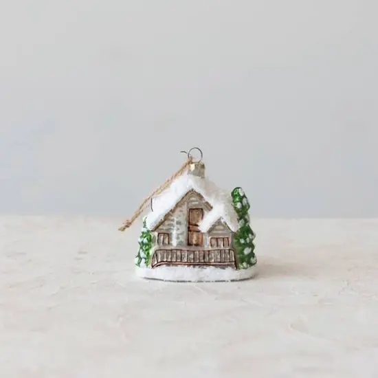 Hello Honey&reg; 3.5" Christmas Cabin Glass Ornament {3}