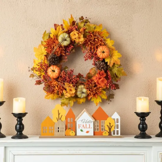 Glitzhome&reg; 24" Fall Dahlia, Pumpkin, Leaf & Berry Wreath {3}