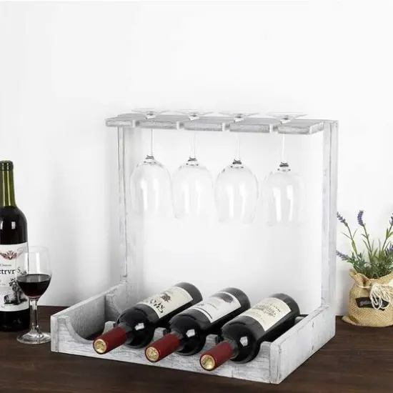 NEX&trade; Wood Wine Bottle Holder with Glass Rack Gray {8}