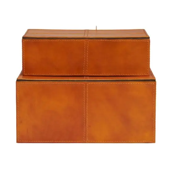 Leather Storage Box with Leather Loop Closure Set Light Brown {5}