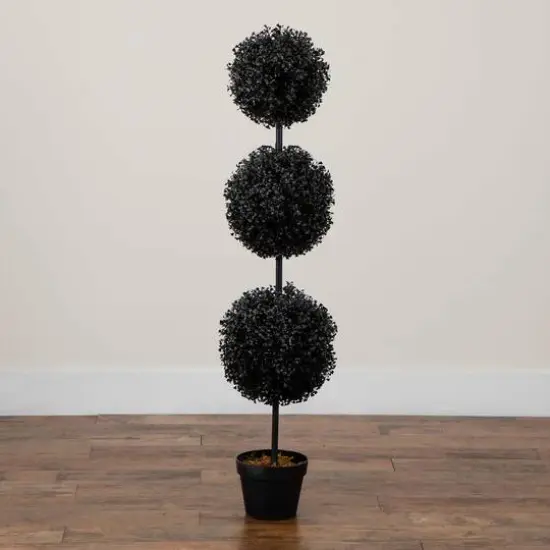 4ft. UV Resistant Artificial Halloween Black Triple Ball Boxwood Topiary (Indoor/Outdoor) {6}