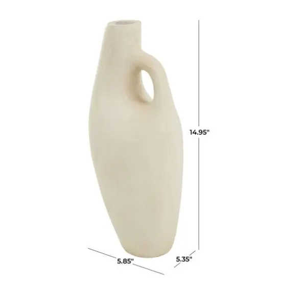 15" Beige Paper Mache Abstract Curved Vase with Handle {11}