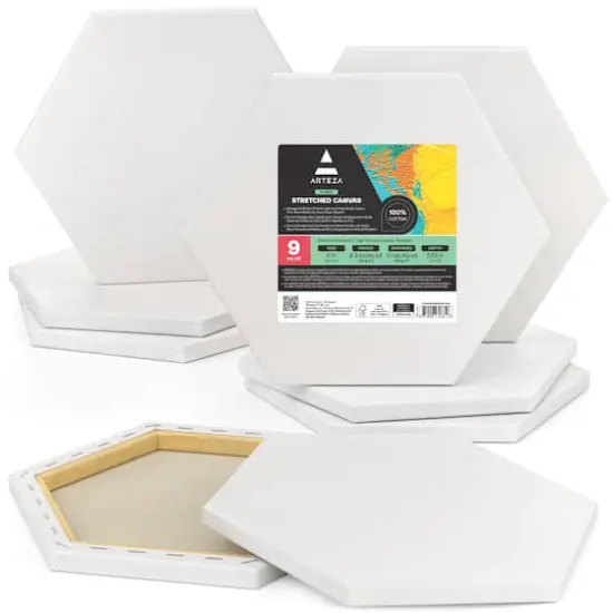 Arteza® 6" Side White Hexagon Classic Stretched Canvases, 9ct. {1}