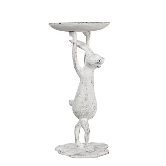 Hello Honey&reg; 11" Whitewash Finish Cast Iron Rabbit Pillar Candle Holder {9}