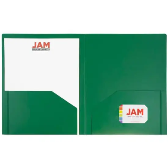 JAM Paper Heavy Duty Plastic 2-Pocket Folders, 6ct. Green {5}