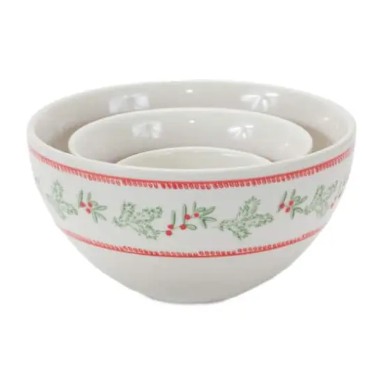 Mistletoe & Pine Holiday Stoneware Bowl Set, 3.5", 5" & 6.75" {3}