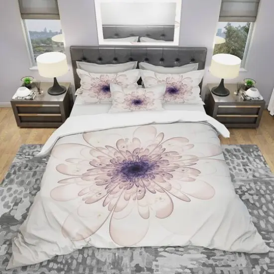 Designart 'Perfect Glowing Fractal Flower in Purple' Modern & Contemporary Bedding Set - Duvet Cover & Shams {4}